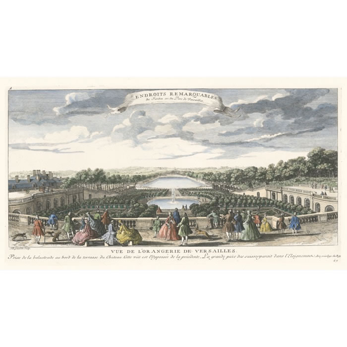 View of the Orangerie at Versailles, taken from the balustrade on the edge of the château terrace - Une estampe d’après Jacques Rigaud