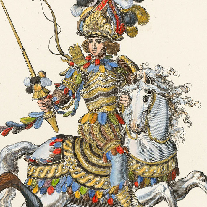 Pages et écuyers du quadrille des Indiens - Une estampe d’après François Chauveau