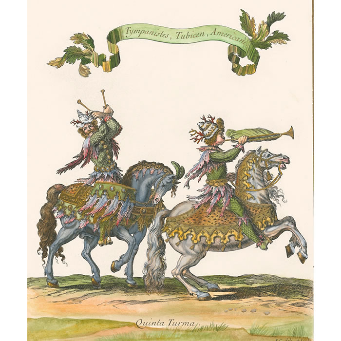 Drummer and trumpeter from the Quadrille des Américains - Une estampe d’après François Chauveau