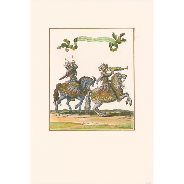 Drummer and trumpeter from the Quadrille des Américains - Une estampe d’après François Chauveau