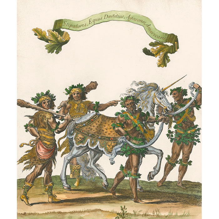 Race horse led by Native Americans - Une estampe d’après François Chauveau