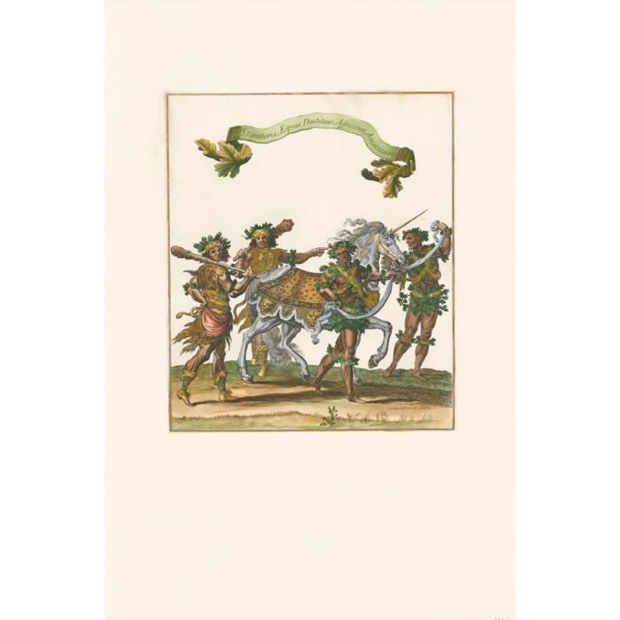 Race horse led by Native Americans - Une estampe d’après François Chauveau