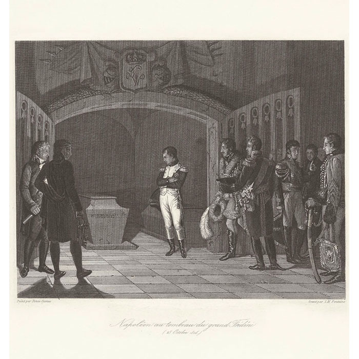 Napoleon in Front of the Tomb of the Great Frederick, October 25, 1806 - Une estampe d’après Marie Nicolas Ponce-Camus