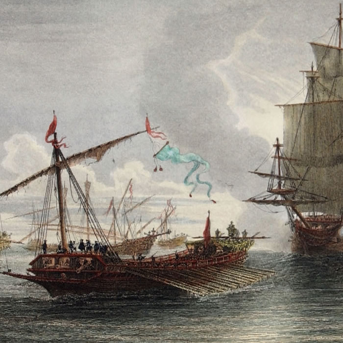 Combat between a French vessel and thirty-five Spanish galleys, in 1684 - Une estampe d’après Théodore Gudin