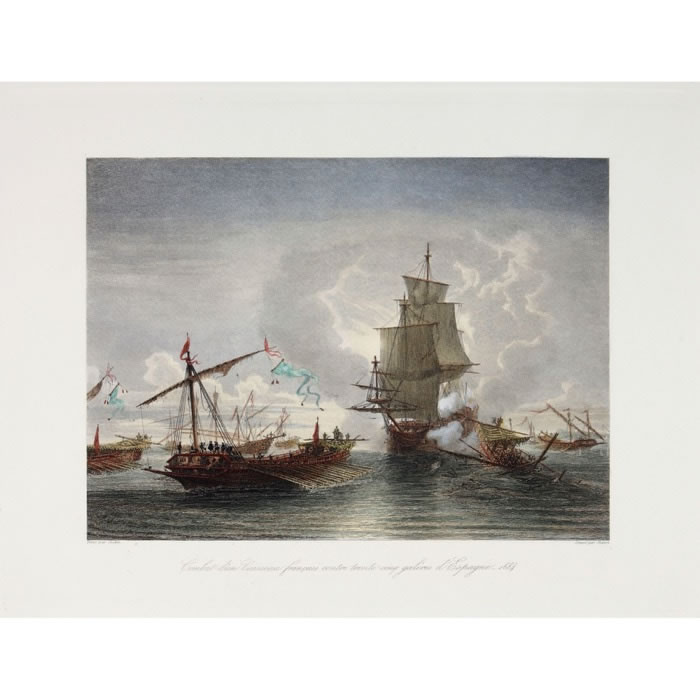 Combat between a French vessel and thirty-five Spanish galleys, in 1684 - Une estampe d’après Théodore Gudin