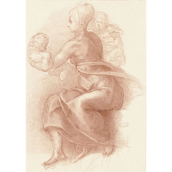 Étude de femme assise tenant un enfant - Une estampe d’après  Michel-Ange (Michelangelo Buonarroti, dit)