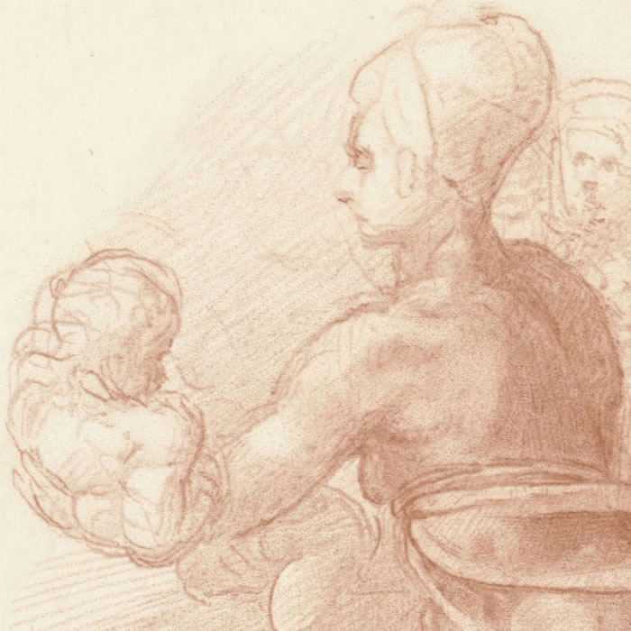 Étude de femme assise tenant un enfant - Une estampe d’après  Michel-Ange (Michelangelo Buonarroti, dit)
