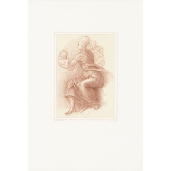 Étude de femme assise tenant un enfant - Une estampe d’après  Michel-Ange (Michelangelo Buonarroti, dit)