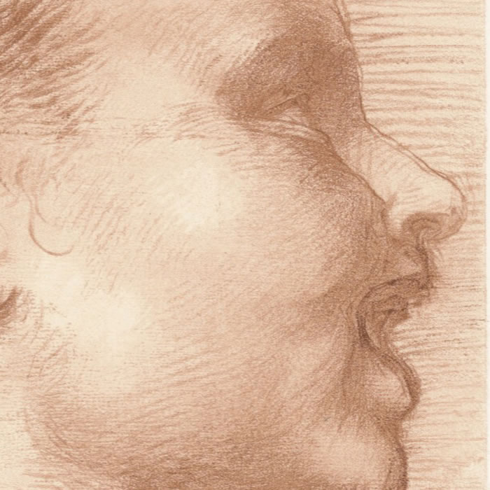 Tête d’enfant souriant, tourné à droite - Une estampe d’après  Andrea del Sarto