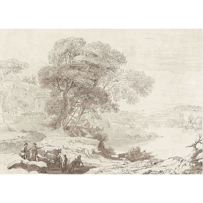 Paysage : les bords de l’Arno - Une estampe d’après Claude Lorrain