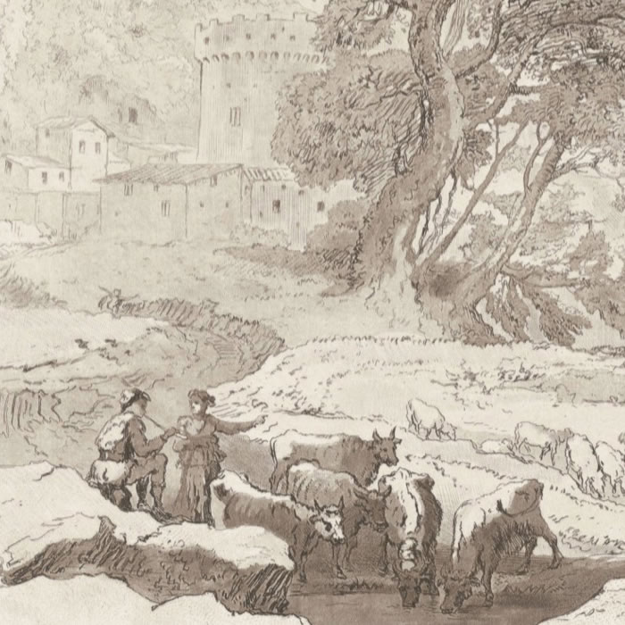 Paysage : les bords de l’Arno - Une estampe d’après Claude Lorrain