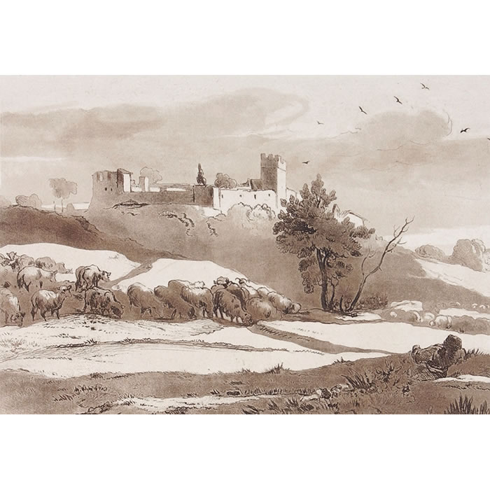 Bracciano (?) castle at sunset - Une estampe d’après Claude Lorrain