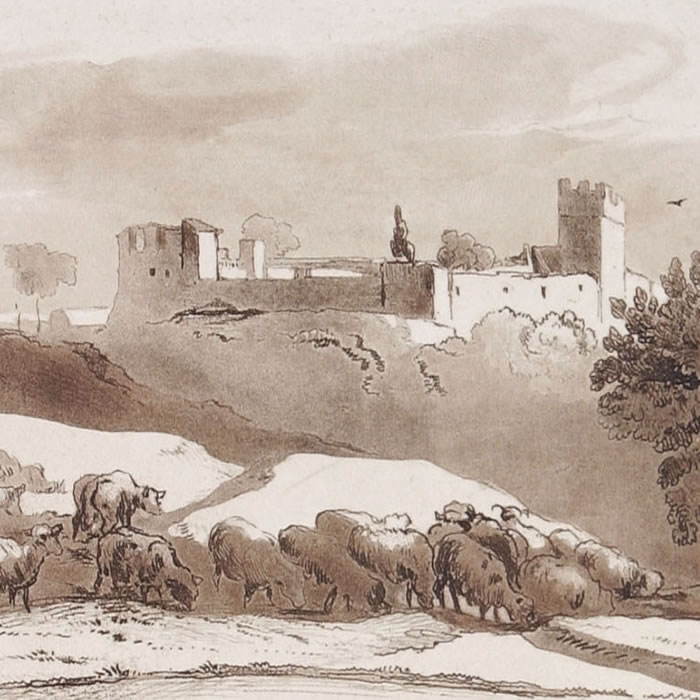 Bracciano (?) castle at sunset - Une estampe d’après Claude Lorrain