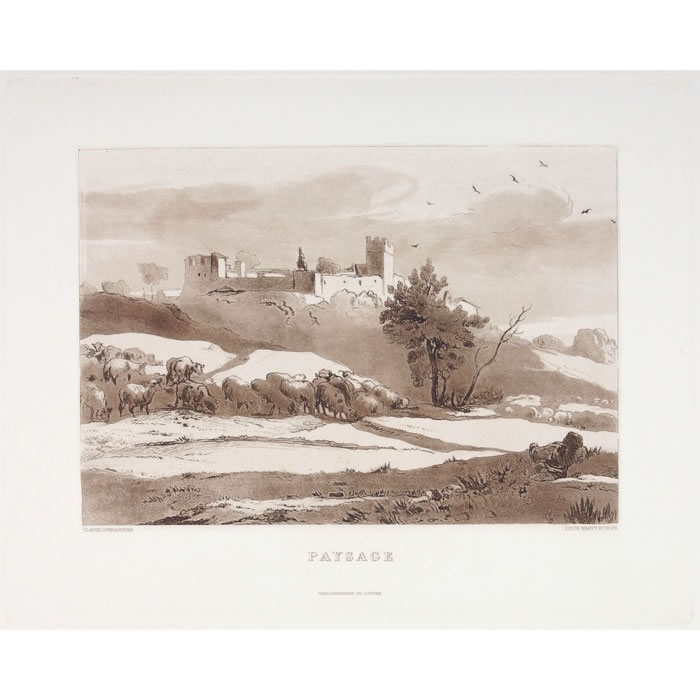 Bracciano (?) castle at sunset - Une estampe d’après Claude Lorrain