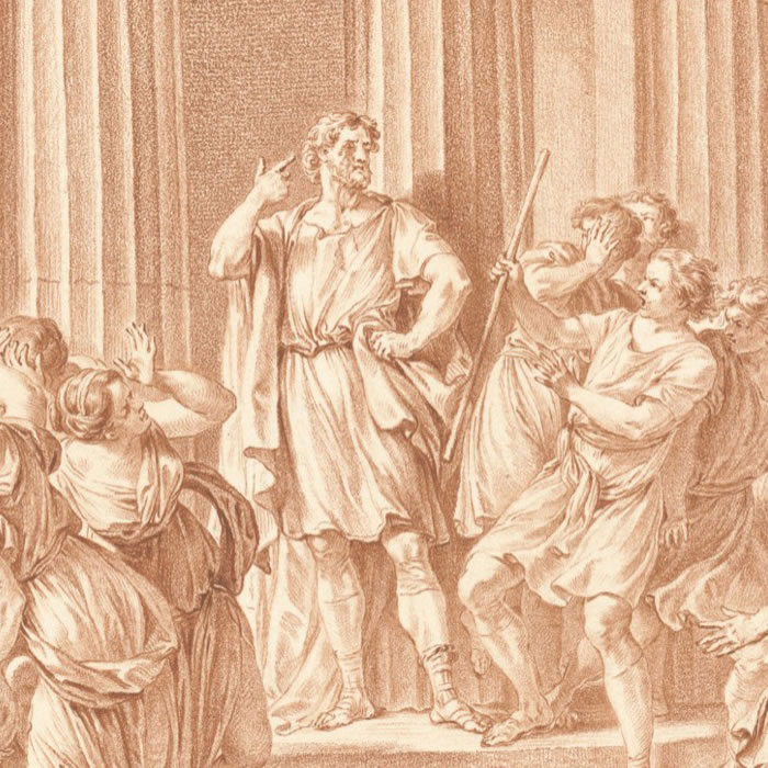 Lycurgue blessé dans une sédition - Une estampe d’après Charles-Nicolas Cochin le Fils