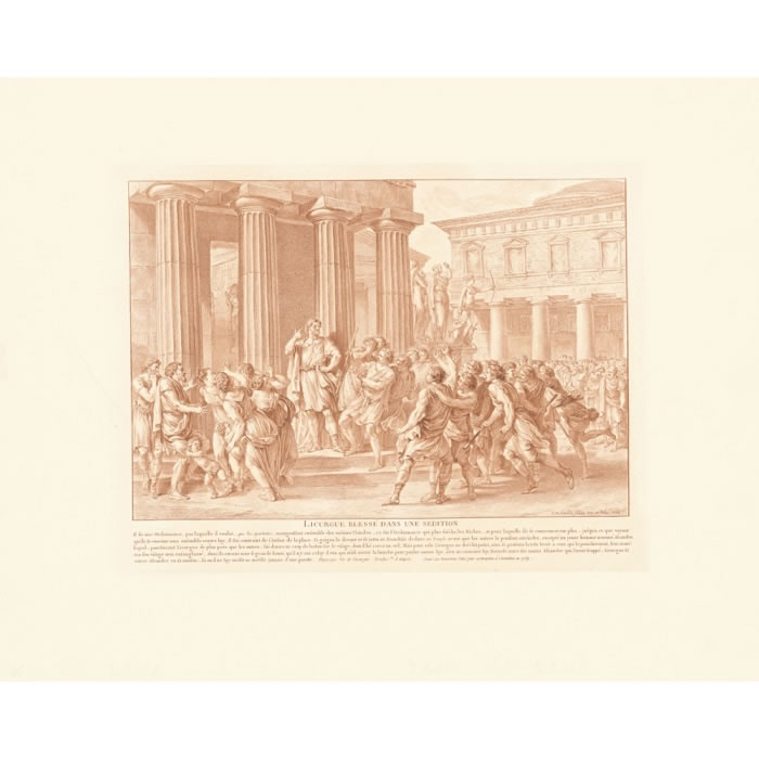 Lycurgue blessé dans une sédition - Une estampe d’après Charles-Nicolas Cochin le Fils