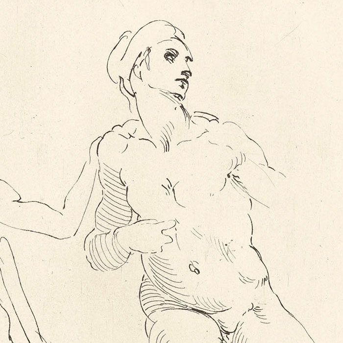 Two Seated Figures, One Holding a Child on her Lap - Une estampe d’après Michelangelo Buonarroti