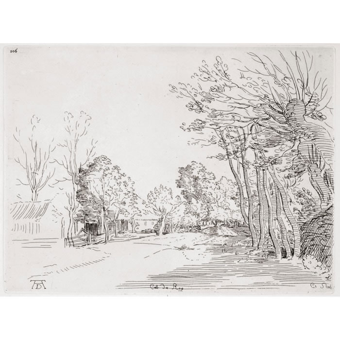 Paysage ; sans figure. Dans le fond, un saule près d’une cabane - Une estampe d’après Albrecht Dürer