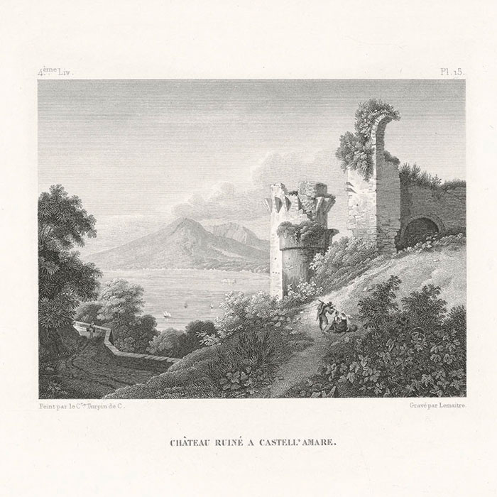 Ruined castle in Castell ’Amare, near Naples - Une estampe d’après Lancelot-Théodore de Turpin de Crissé