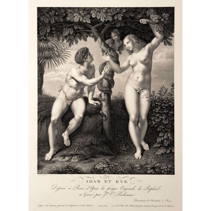 Adam and Eve - Une estampe d’après  Raphael