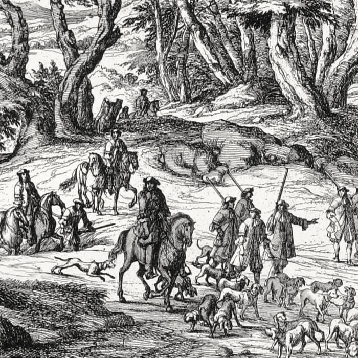 Landscape: Leaving for the hunt - Une estampe d’après Adam Frans van Der Meulen