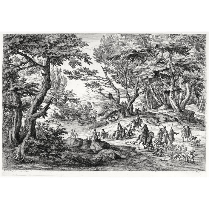 Landscape: Leaving for the hunt - Une estampe d’après Adam Frans van Der Meulen