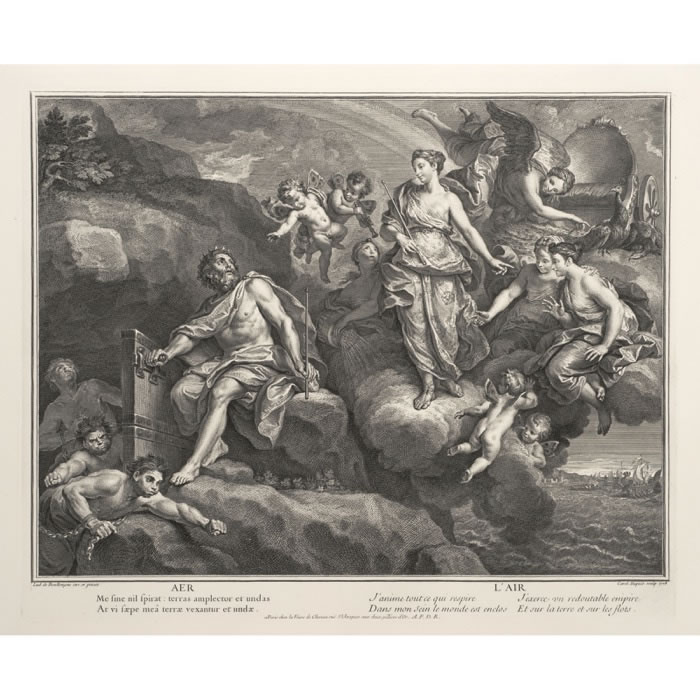L’Air : Junon ordonne à Eole de déchaîner les vents - Une estampe d’après Louis de Boullongne