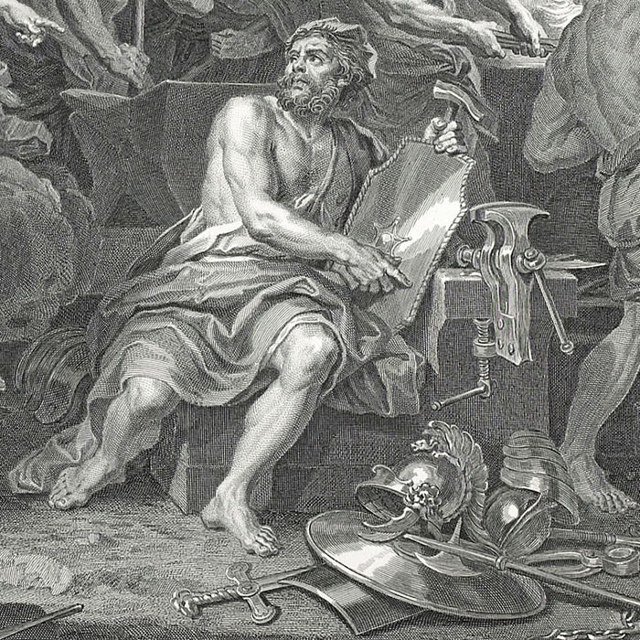 Le Feu : Vénus demande à Vulcain de forger des armes pour Enée - Une estampe d’après Louis de Boullongne