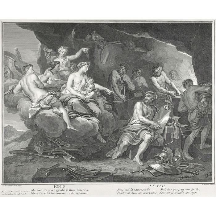 Le Feu : Vénus demande à Vulcain de forger des armes pour Enée - Une estampe d’après Louis de Boullongne
