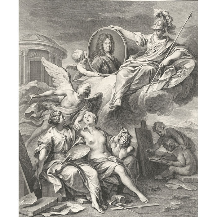 Louis XIV protège les arts - Une estampe d’après Louis de Boullongne