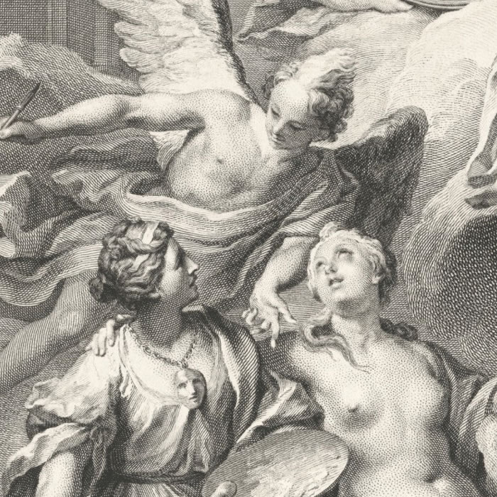 Louis XIV protège les arts - Une estampe d’après Louis de Boullongne