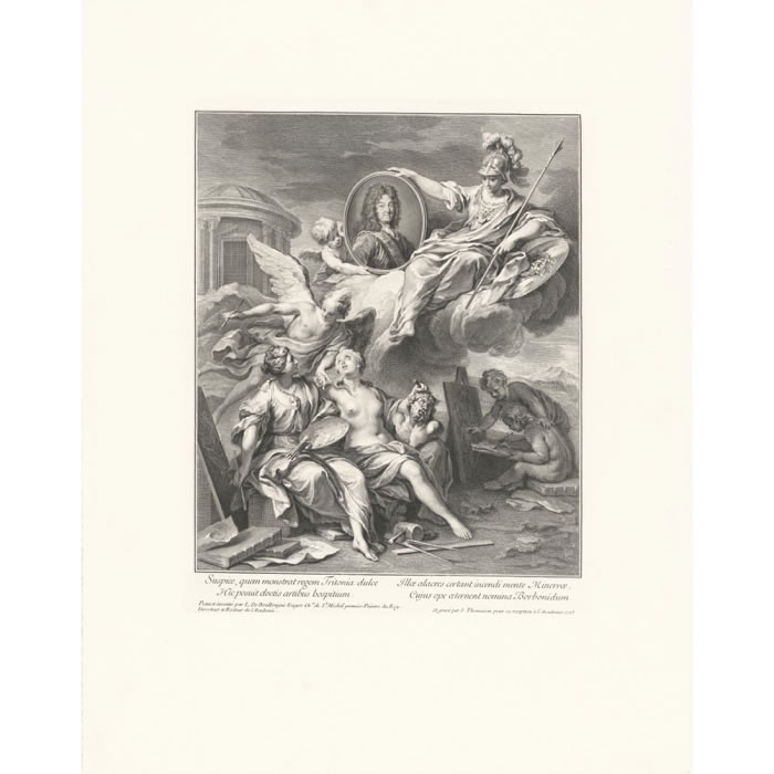 Louis XIV protège les arts - Une estampe d’après Louis de Boullongne