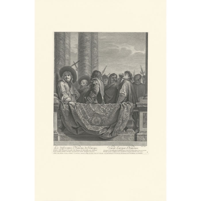 Les différentes nations de l’Europe peintes dans le grand escalier de Versailles - Une estampe d’après Charles Le Brun