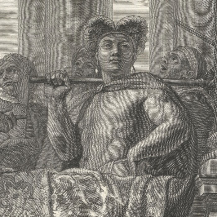 Les différentes nations de l’Amérique peintes dans le grand escalier de Versailles - Une estampe d’après Charles Le Brun