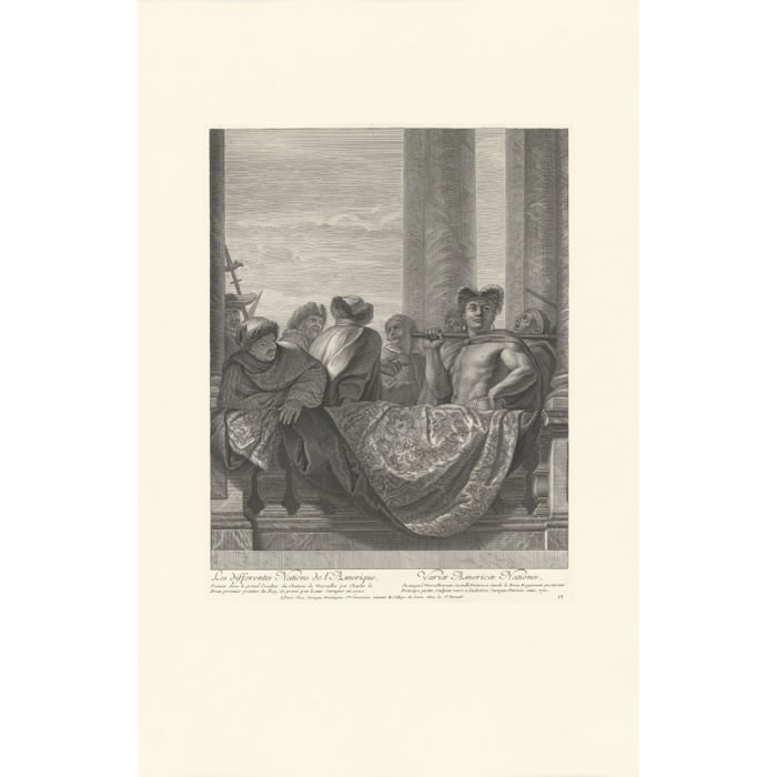 Les différentes nations de l’Amérique peintes dans le grand escalier de Versailles - Une estampe d’après Charles Le Brun