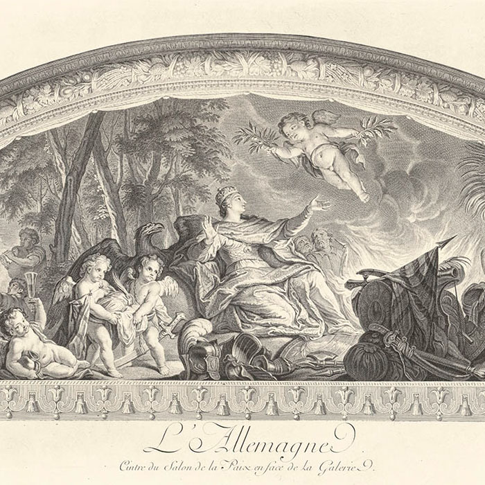 Salon de la Paix de Versailles : l’Allemagne - Une estampe d’après Charles Le Brun
