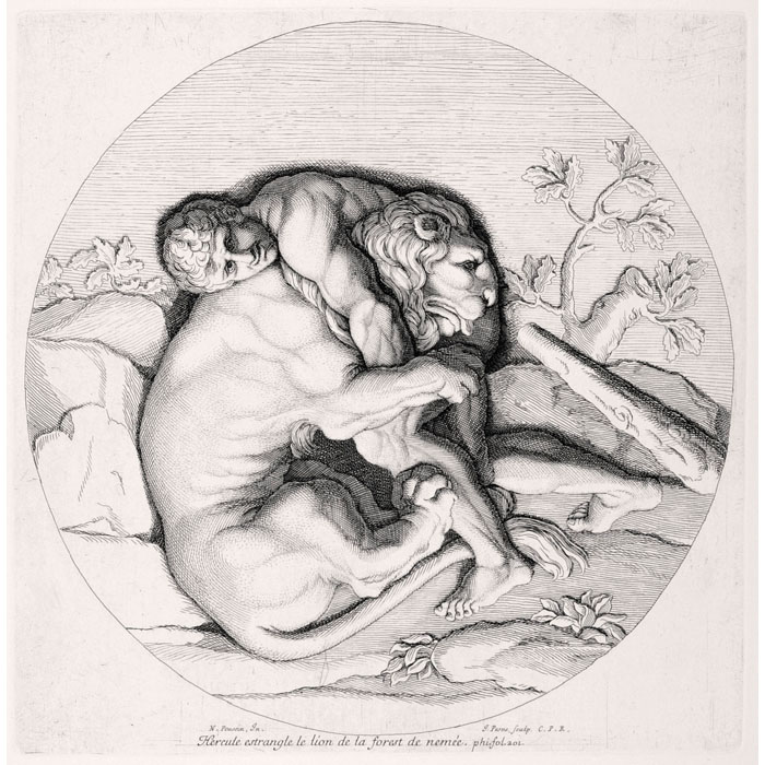 Hercule étrangle le lion de Némée - Une estampe d’après Nicolas Poussin