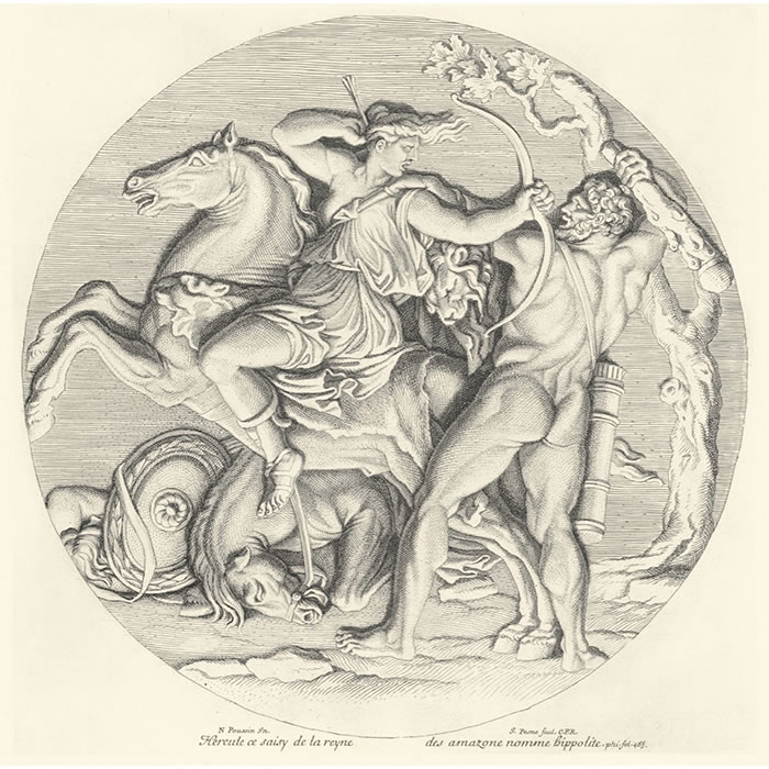 Hercule combat la reine des Amazones - Une estampe d’après Nicolas Poussin