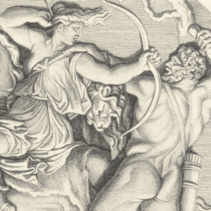 Hercule combat la reine des Amazones - Une estampe d’après Nicolas Poussin