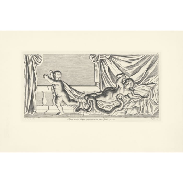 Hercule tue deux serpents en présence de son frère Iphiclès - Une estampe d’après Nicolas Poussin