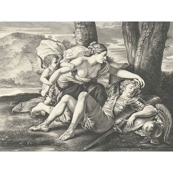 L’Amour arrête la vengeance d’Armide - Une estampe d’après Nicolas Poussin
