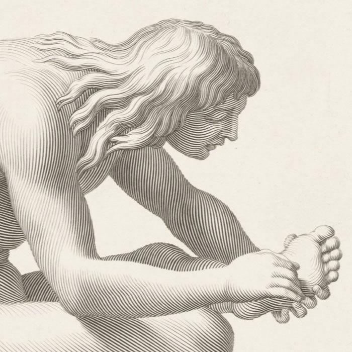 Jeune homme qui se tire une épine du pied - Une estampe d’après Étienne Baudet