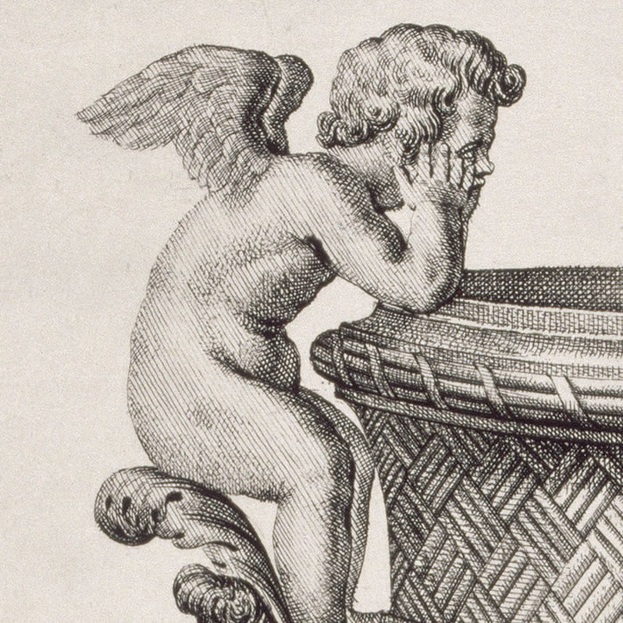 Vase avec deux amours accoudés se faisant face - Une estampe d’après Claude Ballin