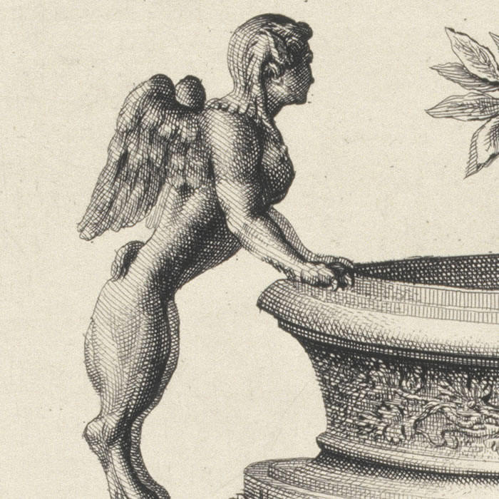 Vase avec deux sphinges se faisant face et une frise ornée du zodiaque - Une estampe d’après Claude Ballin