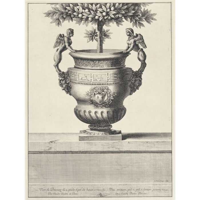 Vase avec deux sphinges se faisant face et une frise ornée du zodiaque - Une estampe d’après Claude Ballin