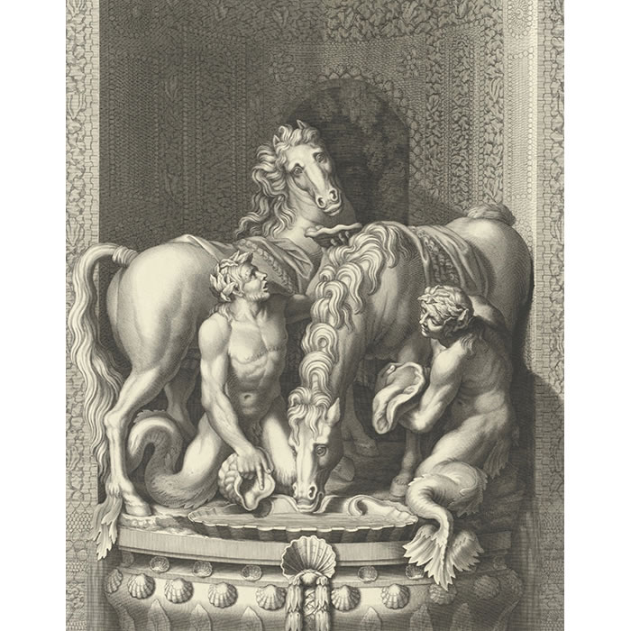 Deux chevaux du Soleil et deux Tritons qui les pansent - Une estampe d’après Gilles Guérin