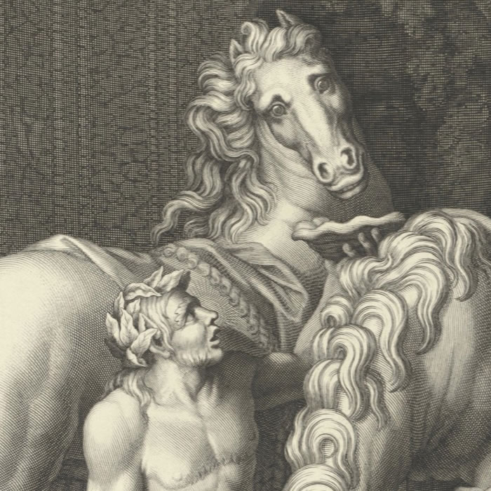 Deux chevaux du Soleil et deux Tritons qui les pansent - Une estampe d’après Gilles Guérin