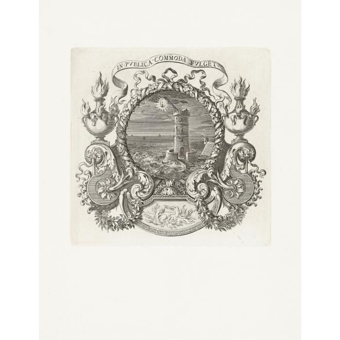 Fire and its motto: IN PVBLICA COMMODA FVLGET - Une estampe d’après Jacques Bailly