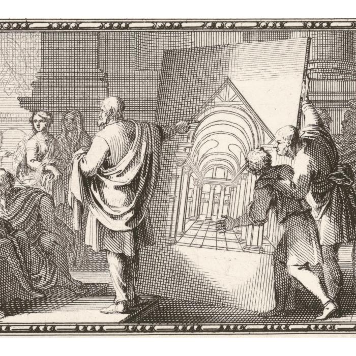Vitruvius showing drawings - Une estampe d’après Sébastien Le Clerc the elder