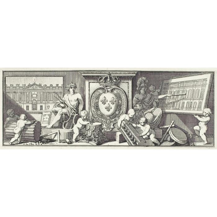 The Arms of France surrounded by the Geniuses of the Arts, directed by Apollo and Minerva. Sticker - Une estampe d’après Sébastien Le Clerc the elder